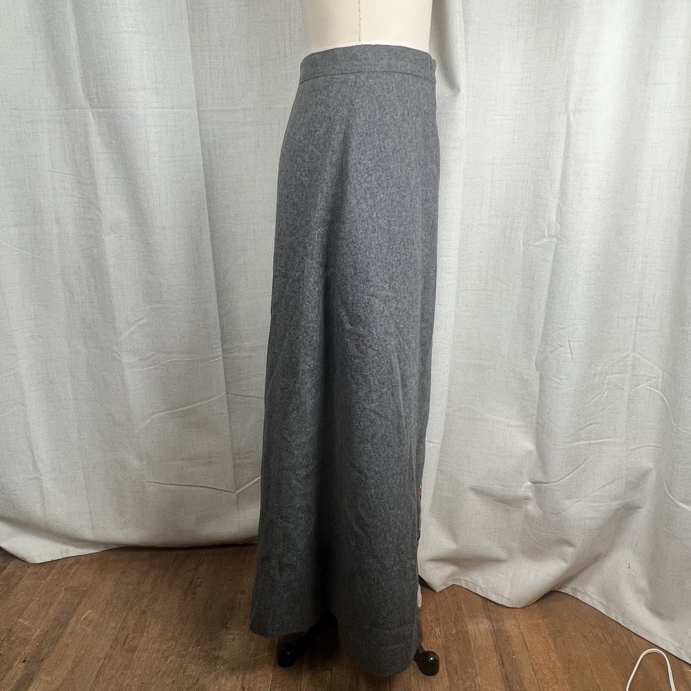 Vintage 70's Bettmaar Artwear Equestrian Fox Hunt Wool Wrap Maxi Skirt Grey 12 - Picture 11 of 13